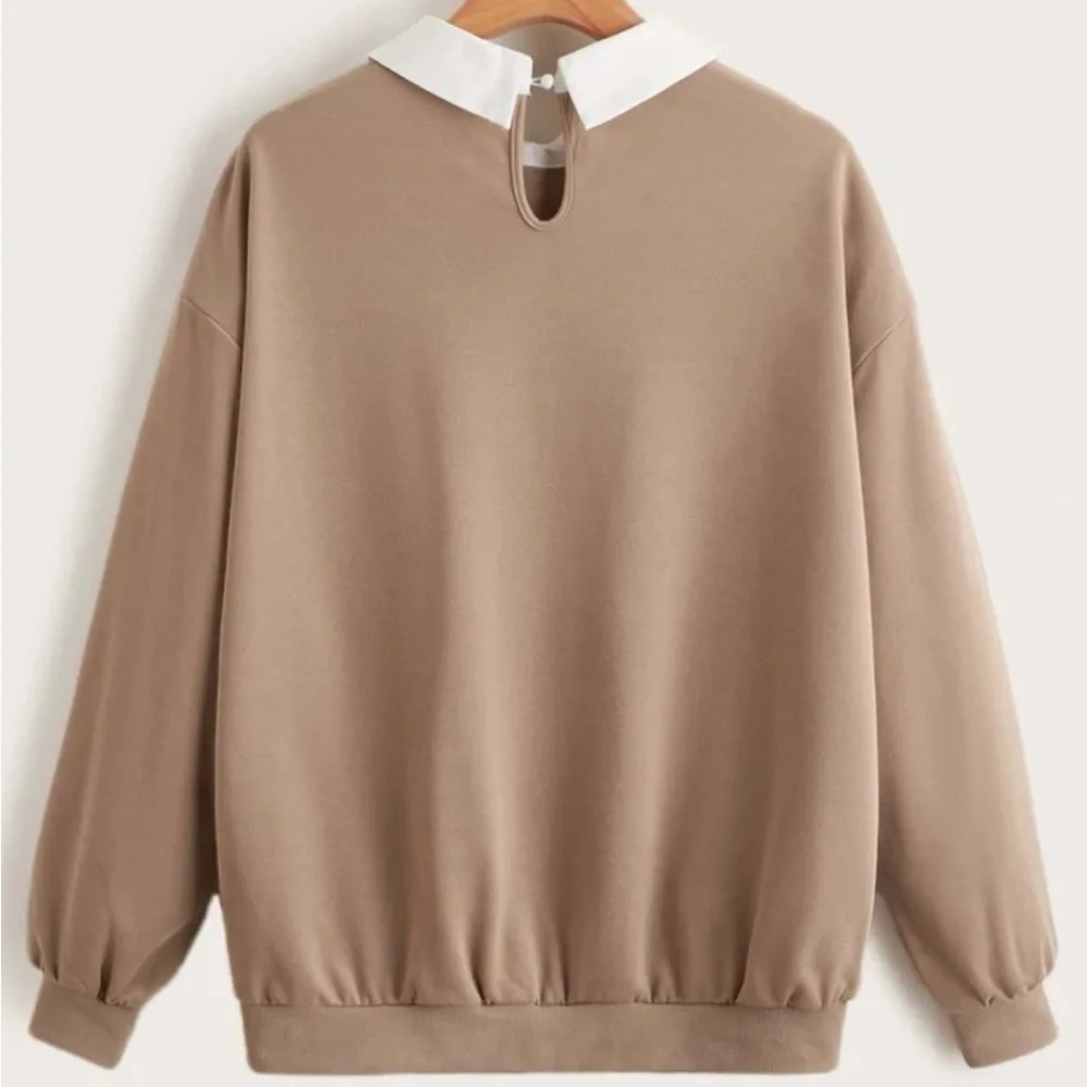 Cést La Vie Paris Tan & White Collared Long Sleeve Shirt by SHEIN - Size XS - Picture 7 of 7